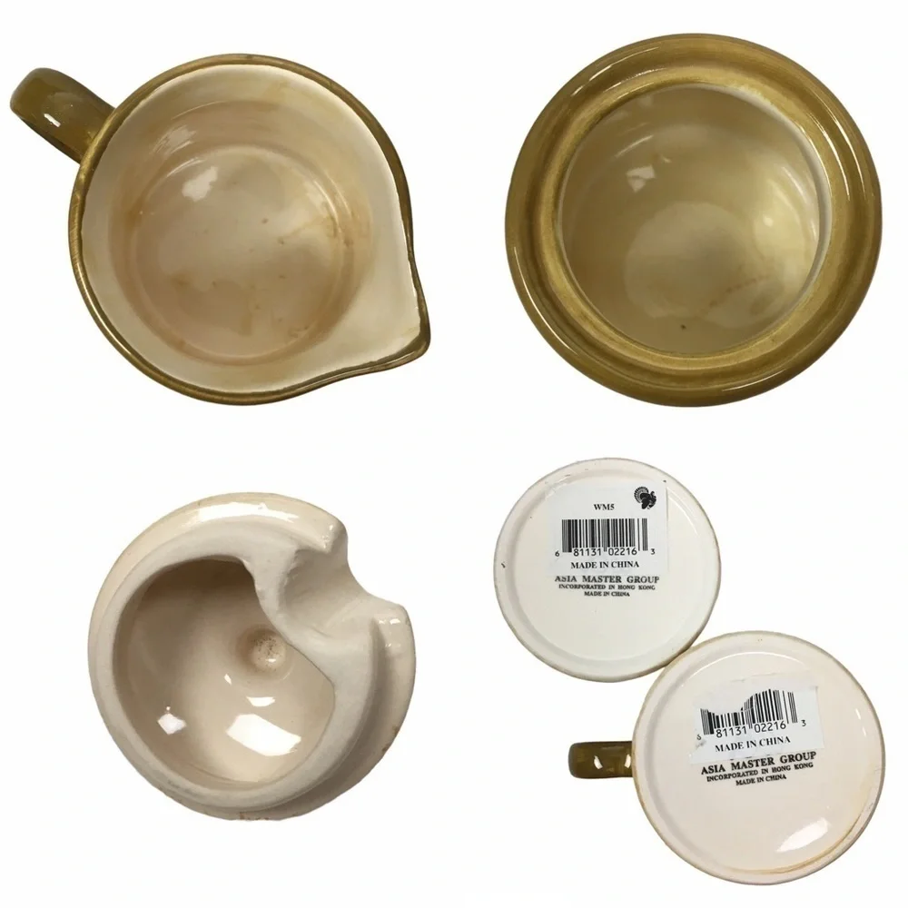 HARVEST Leaf Design Serving Set Thanksgiving Creamer Sugar Salt Pepper Ceramic